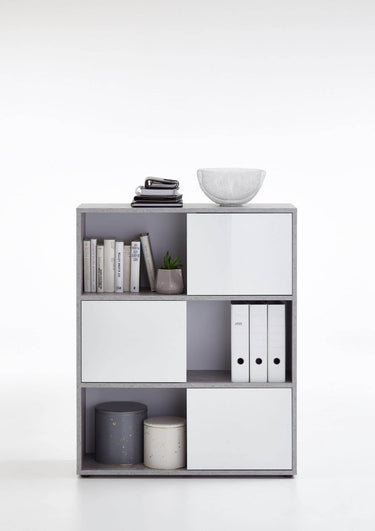 Luiz Concrete Grey and White Short Bookcase - Versatile Storage Solution for Modern Homes - UK Luxury Furniture